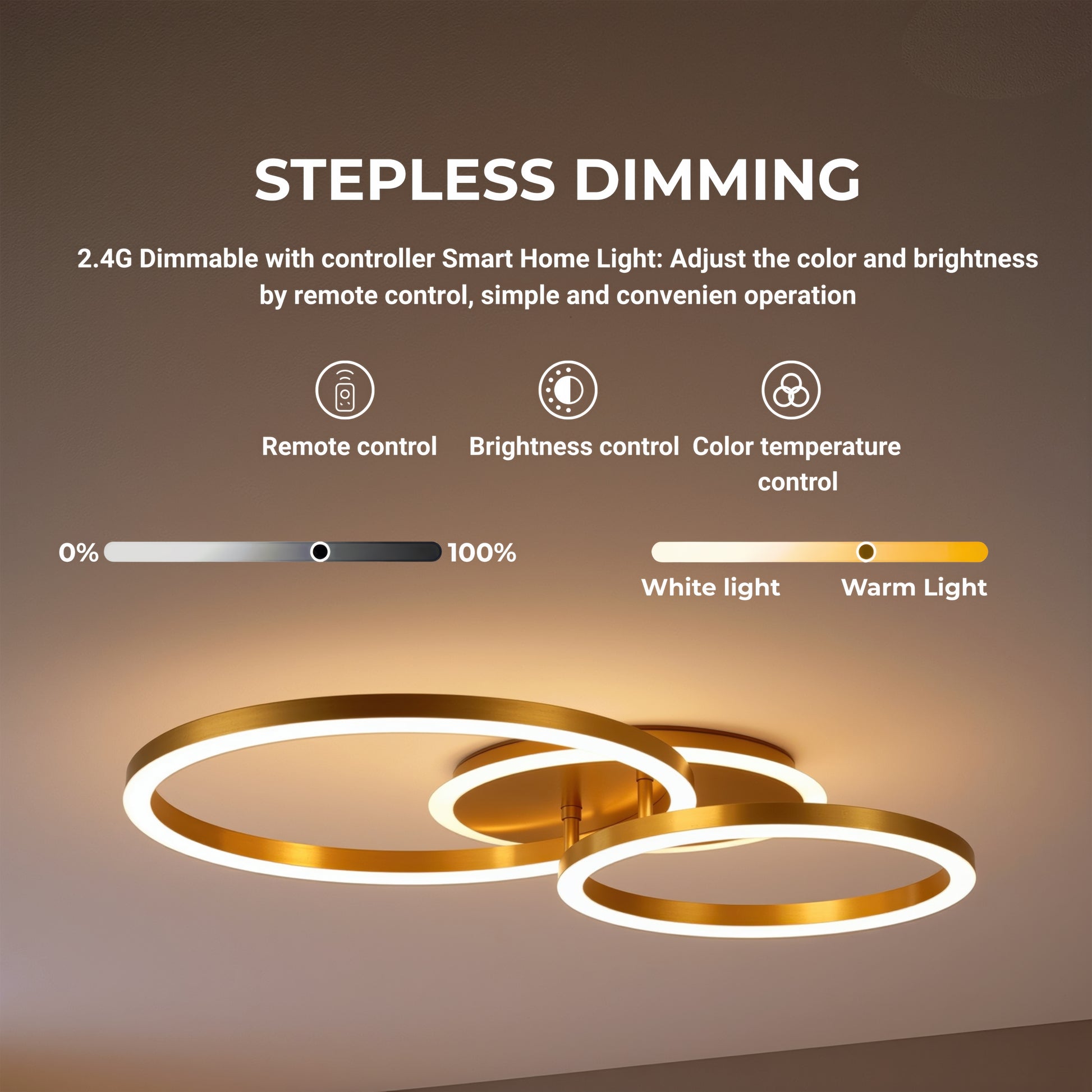 Lampadario LED con Telecomando RINOVA 66W, 2 Cerchi, Luce Fredda/Calda/Neutra, Dimmerabile, Lampadari LED Oro Lucido con Telecomando Titolo predefinito Alessandro Design