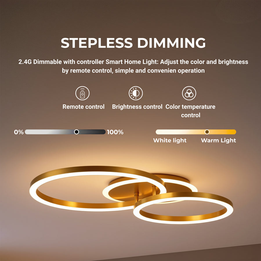 Lampadario LED con Telecomando RINOVA 66W, 2 Cerchi, Luce Fredda/Calda/Neutra, Dimmerabile, Lampadari LED Oro Lucido con Telecomando Titolo predefinito Alessandro Design