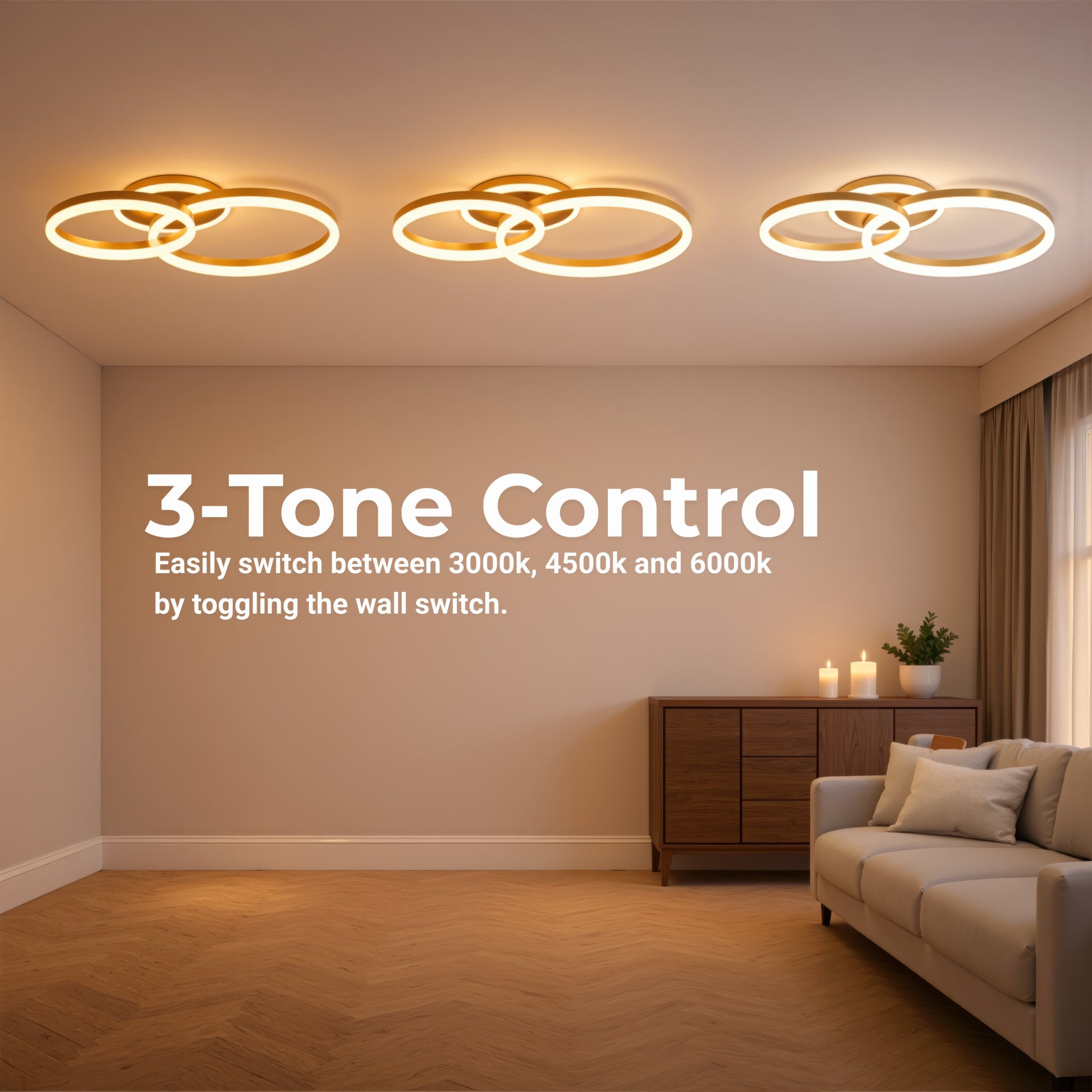 Lampadario LED con Telecomando RINOVA 66W, 2 Cerchi, Luce Fredda/Calda/Neutra, Dimmerabile, Lampadari LED Oro Lucido con Telecomando Titolo predefinito Alessandro Design
