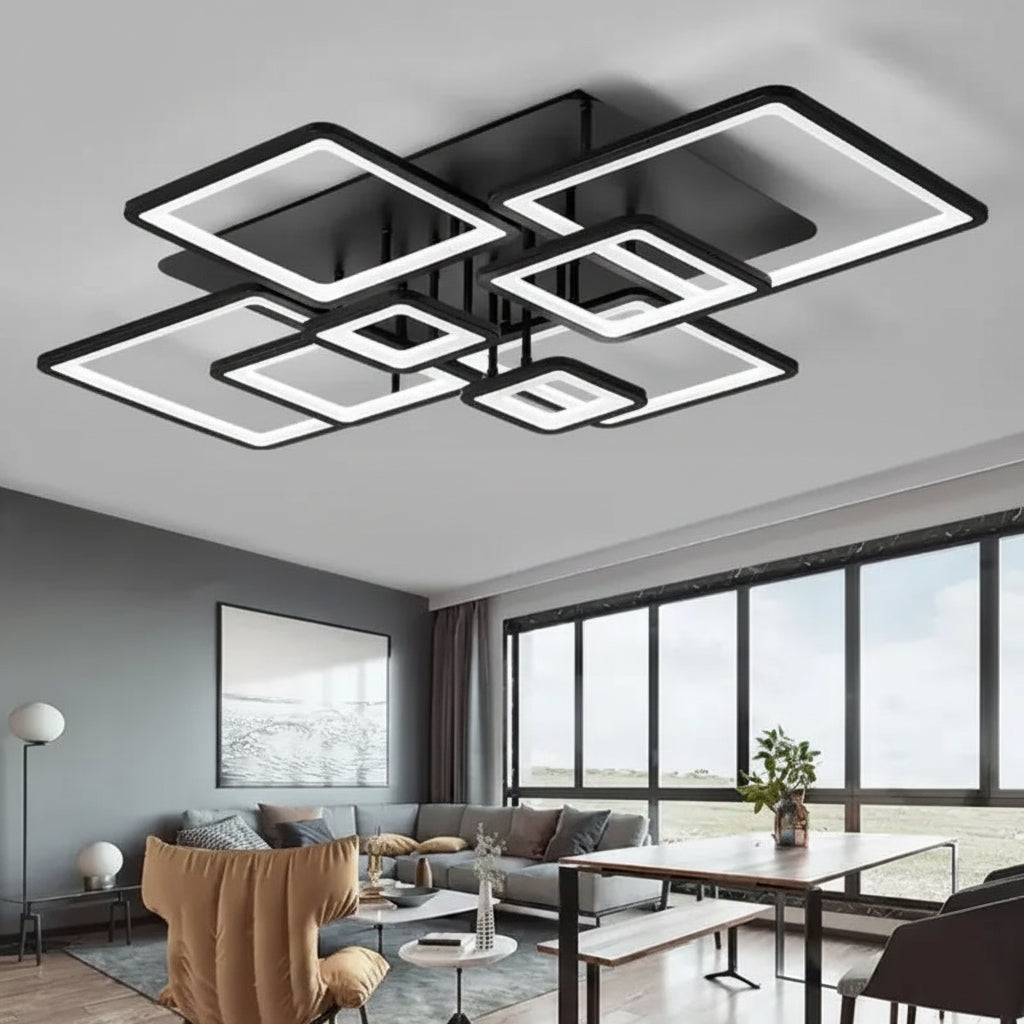 Lampadario LED con telecomando ELLA 186W, 8 Quadrati, Luce Fredda/Calda/Neutra, Dimmerabile, Nero Lampadari LED con Telecomando Titolo predefinito Alessandro Design