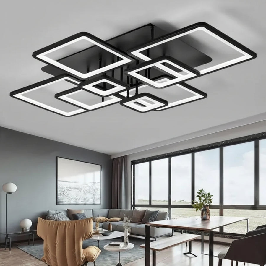 Lampadario LED con telecomando ELLA 186W, 8 Quadrati, Luce Fredda/Calda/Neutra, Dimmerabile, Nero Lampadari LED con Telecomando Titolo predefinito Alessandro Design