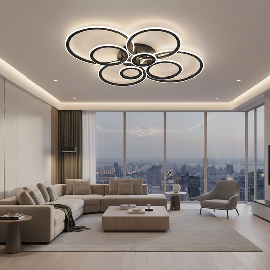 Lustra LED cu telecomanda BETTY 127W, 8 Cercuri, lumina Rece/Calda/Neutra, Dimabila, Negru Lustre LED cu Telecomanda Default Title Alessandro Design