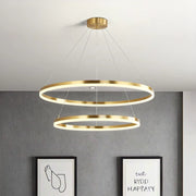 Lampadario LED a Sospensione con telecomando CHRISTINE, 41W, 2 Cerchi, Luce Fredda/Calda/Neutra, Dimmerabile, Oro Lucido, Lampadari LED con Telecomando ad Altezza Regolabile Titolo predefinito Alessandro Design