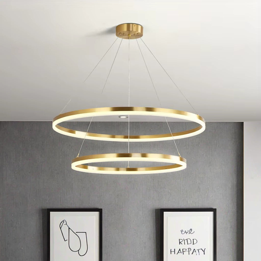 Lampadario LED a Sospensione con telecomando CHRISTINE, 41W, 2 Cerchi, Luce Fredda/Calda/Neutra, Dimmerabile, Oro Lucido, Lampadari LED con Telecomando ad Altezza Regolabile Titolo predefinito Alessandro Design