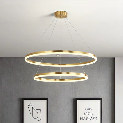 Lampadario LED a Sospensione con telecomando CHRISTINE, 41W, 2 Cerchi, Luce Fredda/Calda/Neutra, Dimmerabile, Oro Lucido, Lampadari LED con Telecomando ad Altezza Regolabile Titolo predefinito Alessandro Design