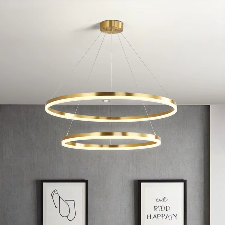 Lampadario LED a Sospensione con telecomando CHRISTINE, 41W, 2 Cerchi, Luce Fredda/Calda/Neutra, Dimmerabile, Oro Lucido, Lampadari LED con Telecomando ad Altezza Regolabile Titolo predefinito Alessandro Design