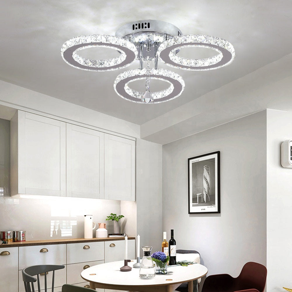 Lampadario LED con telecomando e cristallo ALANUBIS 40W, 3 Cerchi, Luce Fredda/Calda/Neutra, Dimmerabile, Lampadari LED in Cristallo Cromo Lucido Titolo predefinito Alessandro Design