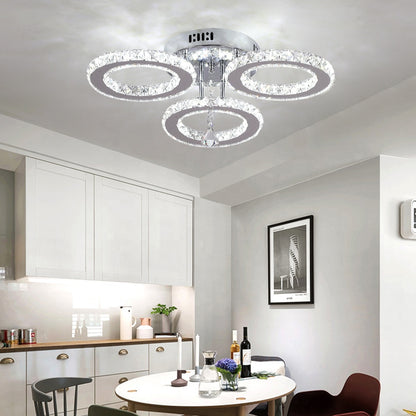 Lampadario LED con telecomando e cristallo ALANUBIS 40W, 3 Cerchi, Luce Fredda/Calda/Neutra, Dimmerabile, Lampadari LED in Cristallo Cromo Lucido Titolo predefinito Alessandro Design