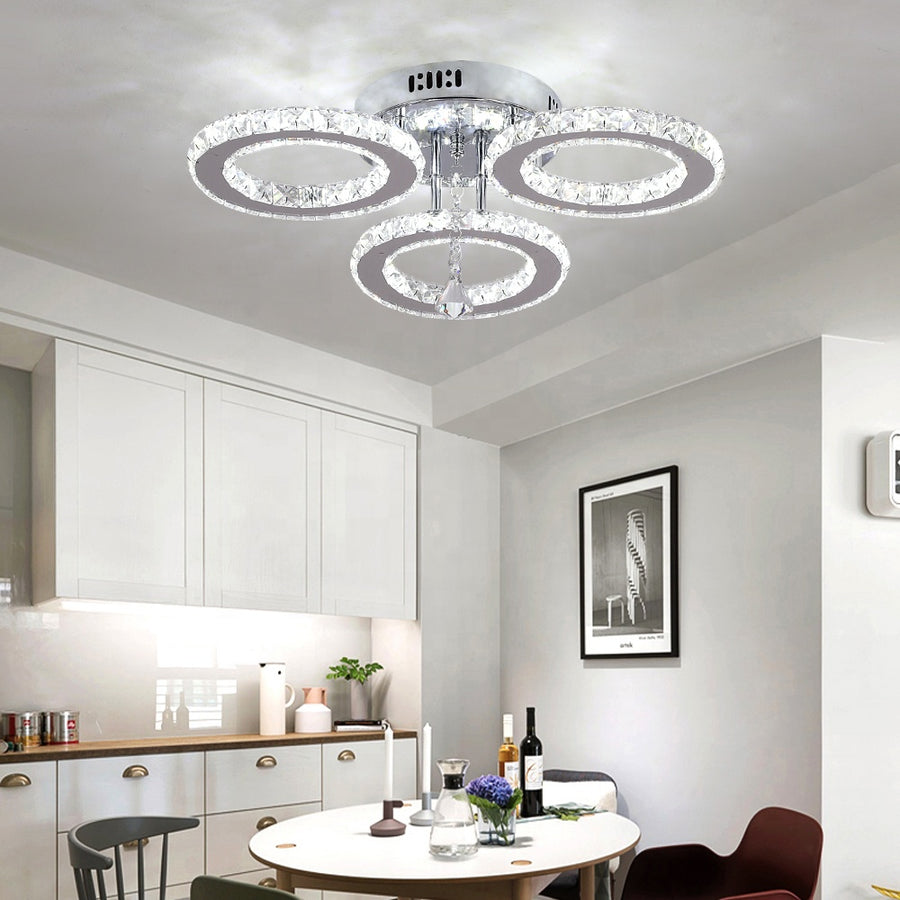 Lampadario LED con telecomando e cristallo ALANUBIS 40W, 3 Cerchi, Luce Fredda/Calda/Neutra, Dimmerabile, Lampadari LED in Cristallo Cromo Lucido Titolo predefinito Alessandro Design