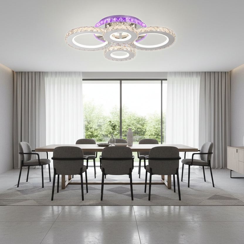 Lampadario LED con telecomando e cristallo NOVA ROTONDA RGB 82W, 4 Cerchi, Luce Fredda/Calda/Neutra, Dimmerabile, Lampadari LED e Cristalli Cromo Titolo predefinito Alessandro Design