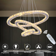 Lampadario LED a sospensione con telecomando e cristallo CAYDEN 200W, 3 Cerchi, Luce Fredda/Calda/Neutra, Dimmerabile, Cromo Lucido, Altezza Regolabile Lampadario LED Titolo predefinito Alessandro Design