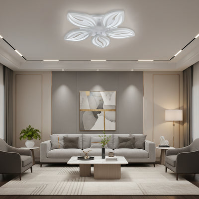 Lampadario LED con telecomando ORCHID 66W, 5 Petali, Luce Fredda/Calda/Neutra, Dimmerabile, Bianco, Metallo e Acrilico