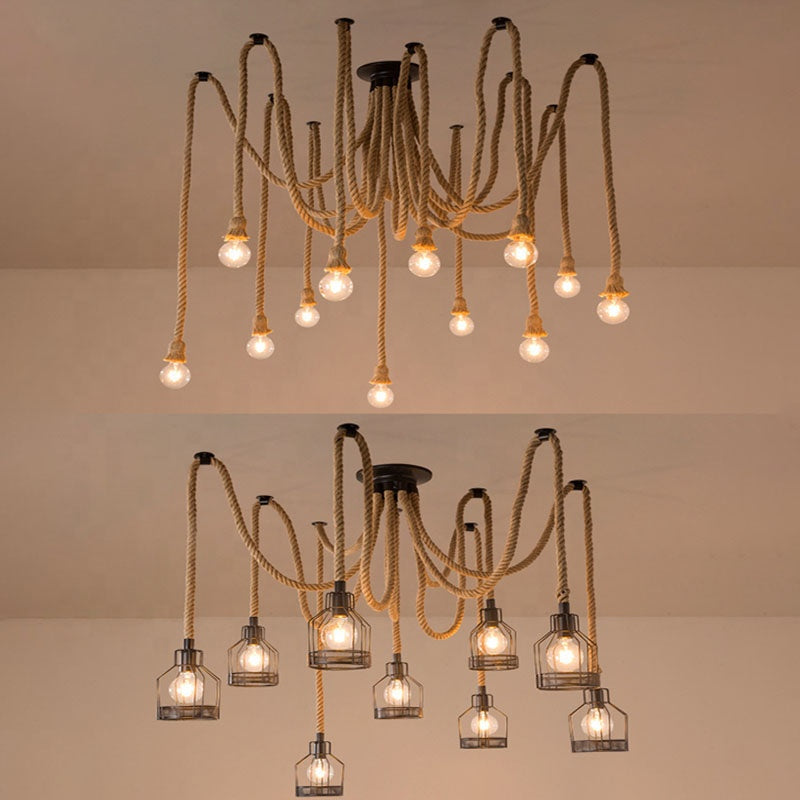 Lustra Vintage LV121/10BK, 10xE27, Rustic, Sfoara si Metal, 2x100cm, Suport Negru Lustre Vintage Default Title Alessandro Design