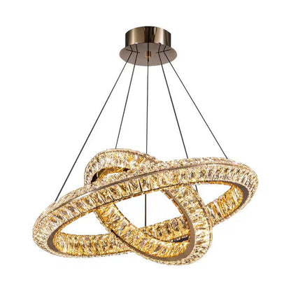 Lustra LED cu Telecomanda, LLC132/300GD, Cristal si Metal, 37W, 2 Cerc, Dimabila, 3000K/4000K/6000K, Iluminat Luxos Lustre LED cu Telecomanda Default Title Alessandro Design