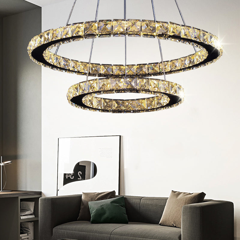 Lampadario LED con telecomando e cristallo PRISM LUMINIS 58W, 2 Cerchi, Luce Fredda/Calda/Neutra, Dimmerabile, Cromo e Bianco, Altezza Regolabile Lampadari LED con Telecomando Titolo predefinito Alessandro Design