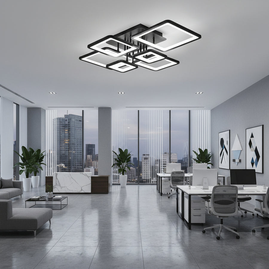 Lampadario LED con telecomando ELLA 120W, 6 Quadrati, Luce Fredda/Calda/Neutra, Dimmerabile, Nero, Metallo e Acrilico Lampadari LED con Telecomando Titolo predefinito Alessandro Design