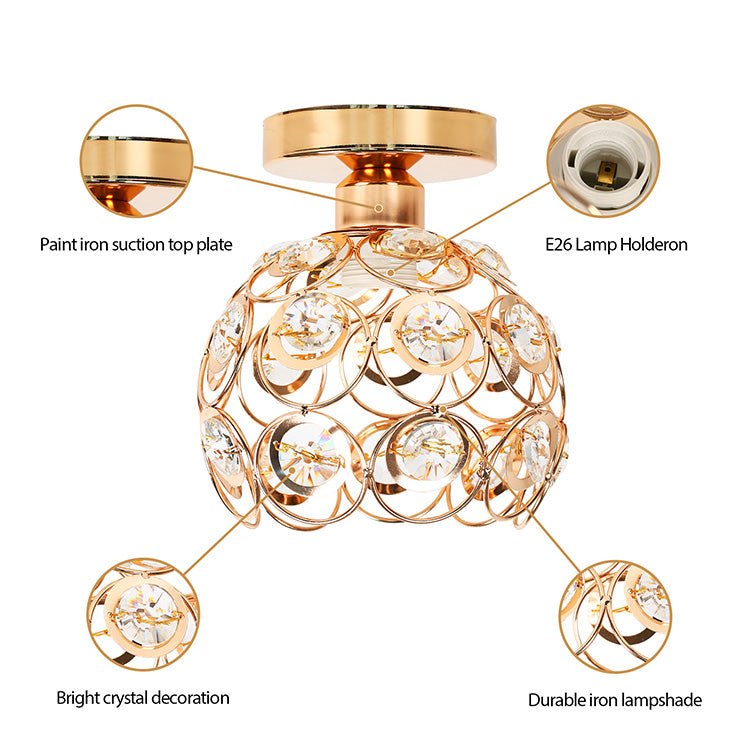 Lampadario Vera, 1xE27, D18H15cm, Oro, Metallo e Cristallo Lampadari Classici Titolo predefinito Alessandro Design