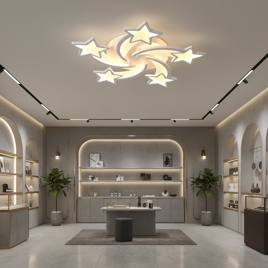 Lustra LED cu telecomanda IPOMOEA 85W, 5 Stele, lumina Rece/Calda/Neutra, Dimabila, Alb Lustre LED cu Telecomanda Default Title Alessandro Design