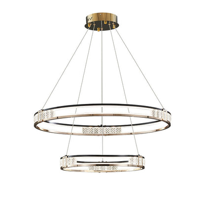 Lampadario a sospensione LED con telecomando e cristallo ROGER 100W, 2 Cerchi, Luce Fredda/Calda/Neutra, Dimmerabile, Oro Lucido, Lampadari LED in Cristallo Regolabili in Altezza Titolo predefinito Alessandro Design