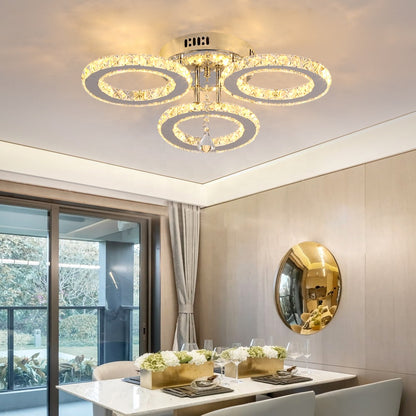 Lampadario LED con telecomando e cristallo ALANUBIS 40W, 3 Cerchi, Luce Fredda/Calda/Neutra, Dimmerabile, Lampadari LED in Cristallo Cromo Lucido Titolo predefinito Alessandro Design