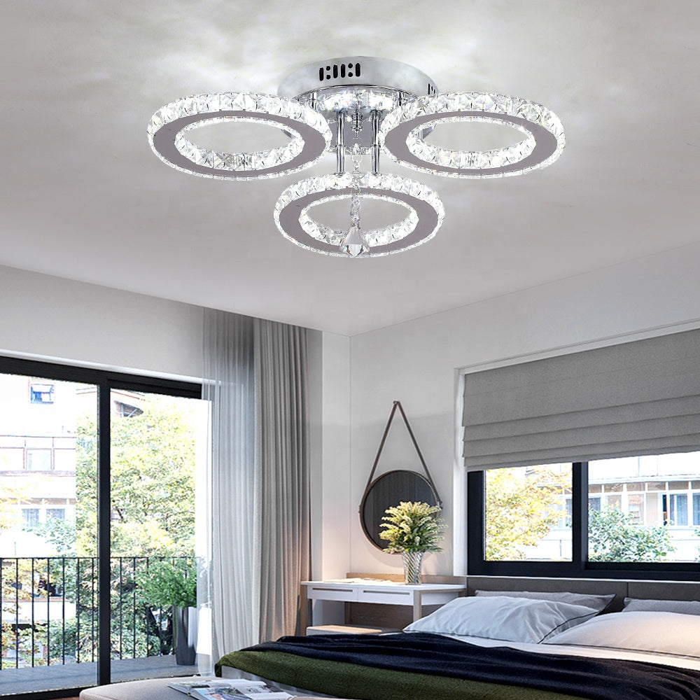 Lampadario LED con telecomando e cristallo ALANUBIS 40W, 3 Cerchi, Luce Fredda/Calda/Neutra, Dimmerabile, Lampadari LED in Cristallo Cromo Lucido Titolo predefinito Alessandro Design