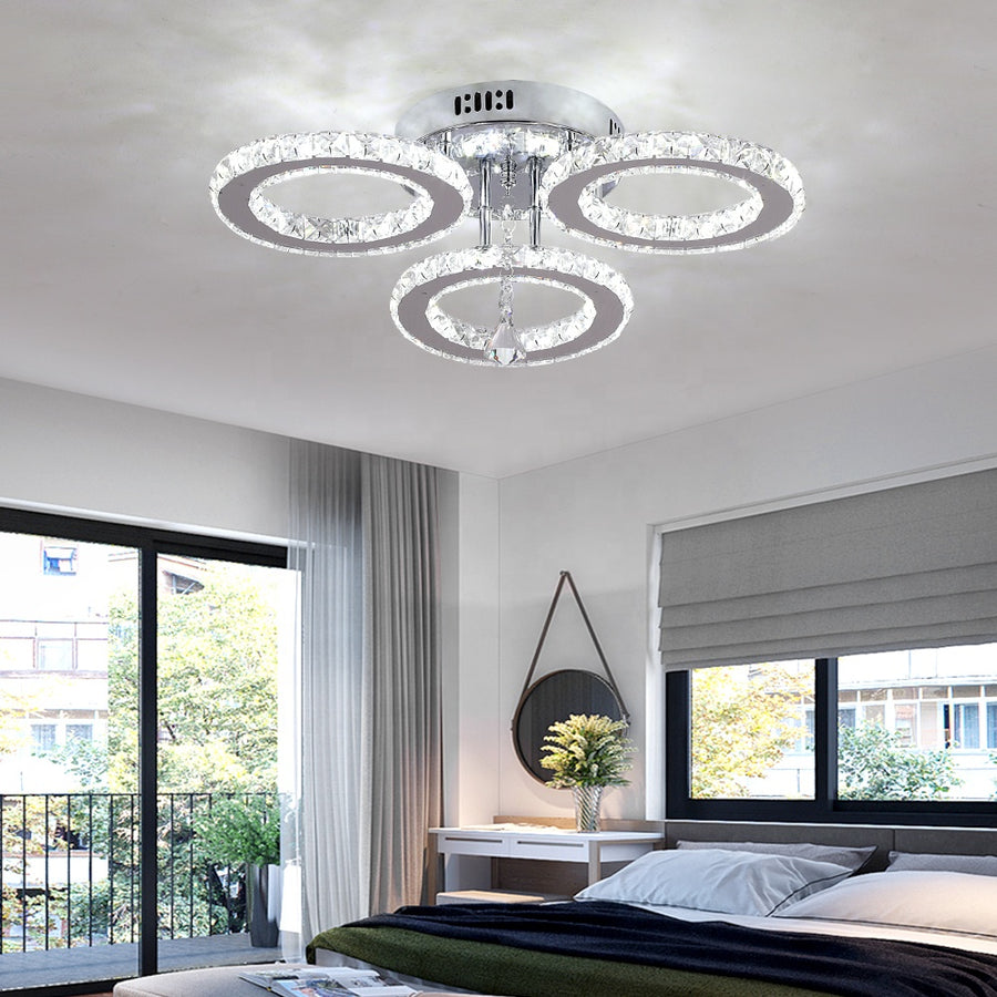 Lampadario LED con telecomando e cristallo ALANUBIS 40W, 3 Cerchi, Luce Fredda/Calda/Neutra, Dimmerabile, Lampadari LED in Cristallo Cromo Lucido Titolo predefinito Alessandro Design