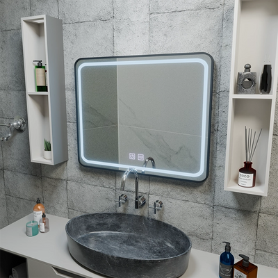 Specchio rettangolare a LED 80x60 cm - Sistema EDGE Touch Demister, cornice nera
