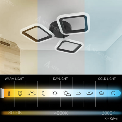 Lampadario LED PULSARIS 40W, 3 Quadrati, Luce Fredda/Calda/Neutra, Lampadari LED Nero Titolo predefinito Alessandro Design