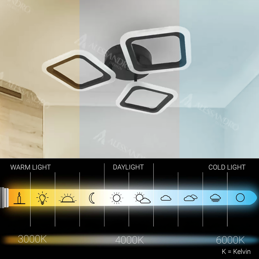 Lampadario LED PULSARIS 40W, 3 Quadrati, Luce Fredda/Calda/Neutra, Lampadari LED Nero Titolo predefinito Alessandro Design
