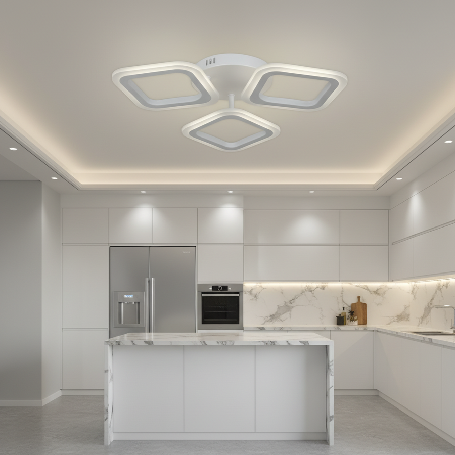 Lampadario LED ERIKA 20W, 3 Quadrati, Luce Neutra 4000k, Bianco, Lampadari LED Applicati in Metallo e Acrilico Titolo predefinito Alessandro Design