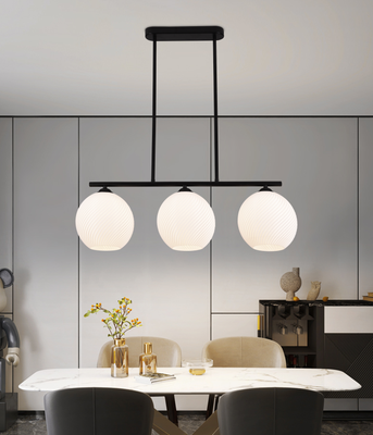 Lampadario a Sospensione LM520/3BK, 3XE27, 59*20*25, Nero, Bianco, Ferro, Plexiglas