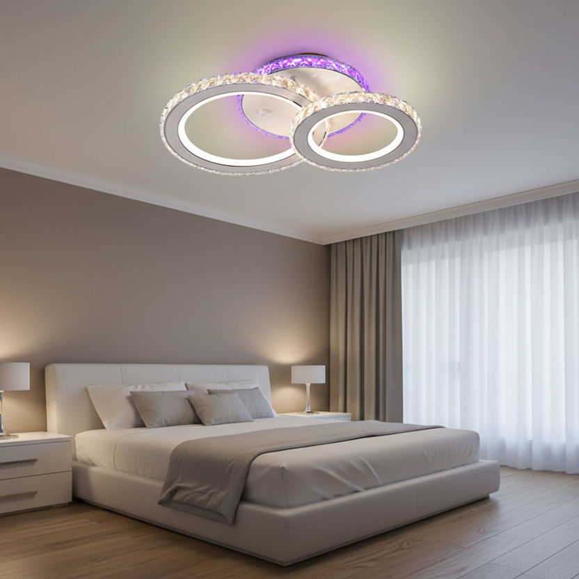 Lampadario LED con telecomando e cristallo NOVA ROTONDA RGB 42W, 2 Cerchi, Luce Fredda/Calda/Neutra, Dimmerabile, Lampadario LED Bianco con telecomando Titolo predefinito Alessandro Design