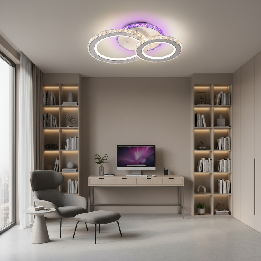 Lampadario LED con telecomando e cristallo NOVA ROTONDA RGB 42W, 2 Cerchi, Luce Fredda/Calda/Neutra, Dimmerabile, Lampadario LED Bianco con telecomando Titolo predefinito Alessandro Design