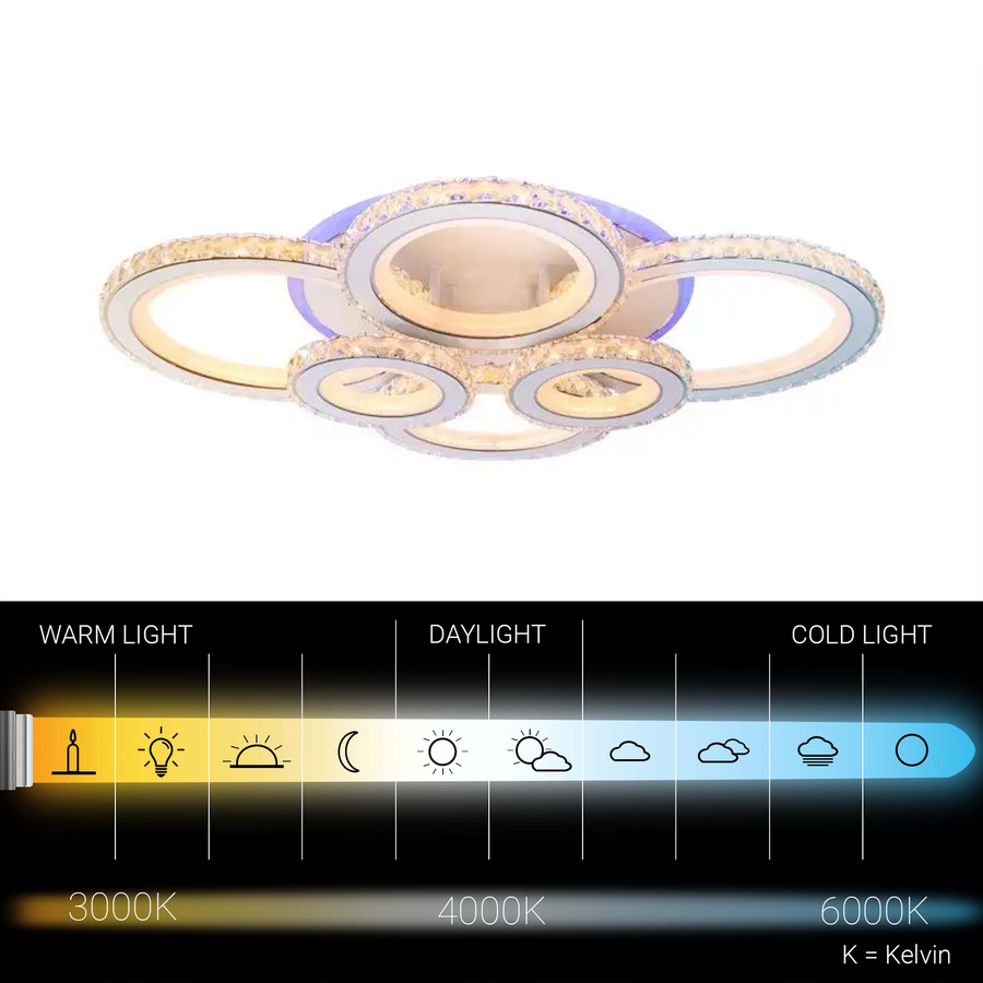 Lampadario LED con telecomando e cristallo NOVA ROTONDA RGB 145W, 6 Cerchi, Luce Fredda/Calda/Neutra, Dimmerabile, Lampadari LED Cristallo Bianco Titolo predefinito Alessandro Design