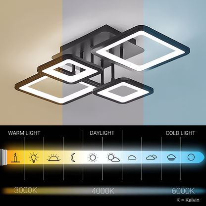 Lustra LED cu telecomanda ELLA 67W, 4 Patrate, lumina Rece/Calda/Neutra, Dimabila, Negru Lustre LED cu Telecomanda Default Title Alessandro Design