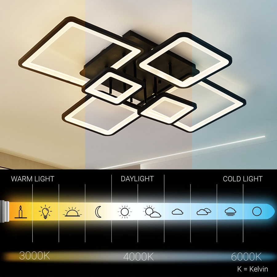 Lampadario LED con telecomando ELLA 120W, 6 Quadrati, Luce Fredda/Calda/Neutra, Dimmerabile, Nero, Metallo e Acrilico Lampadari LED con Telecomando Titolo predefinito Alessandro Design