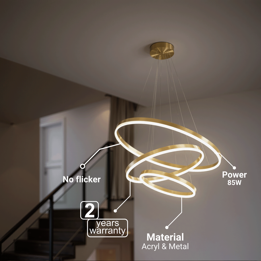 Lustra LED suspendata cu telecomanda ELIZABETH, 85W, 3 Cercuri, lumina Rece/Calda/Neutra, Dimabila, Auriu Lucios, Inaltime Reglabila Lustre LED cu Telecomanda Default Title Alessandro Design