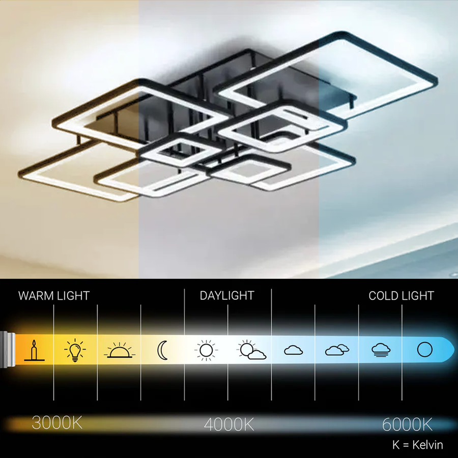 Lampadario LED con telecomando ELLA 186W, 8 Quadrati, Luce Fredda/Calda/Neutra, Dimmerabile, Nero Lampadari LED con Telecomando Titolo predefinito Alessandro Design