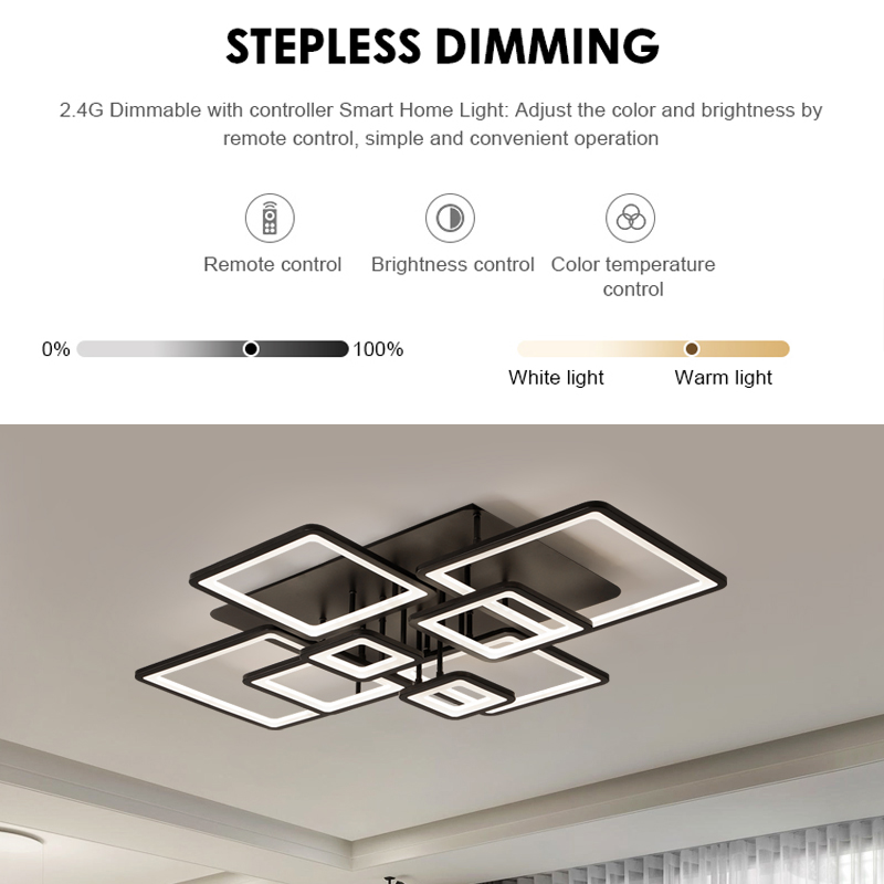 Lampadario LED con telecomando ELLA 186W, 8 Quadrati, Luce Fredda/Calda/Neutra, Dimmerabile, Nero Lampadari LED con Telecomando Titolo predefinito Alessandro Design