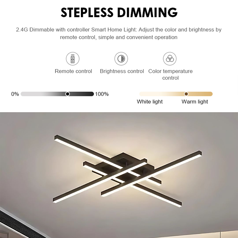Lustra LED cu Telecomanda LINEX, 52W, 4 Elemente, Liniara, lumina Rece/Calda/Neutra, Dimabila, Negru Lustre LED cu Telecomanda Default Title Alessandro Design