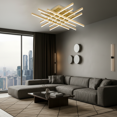 Lampadario LED con Telecomando LINEX, 108W, Luce 3000K/4000K/6000K, Dimmerabile, Oro