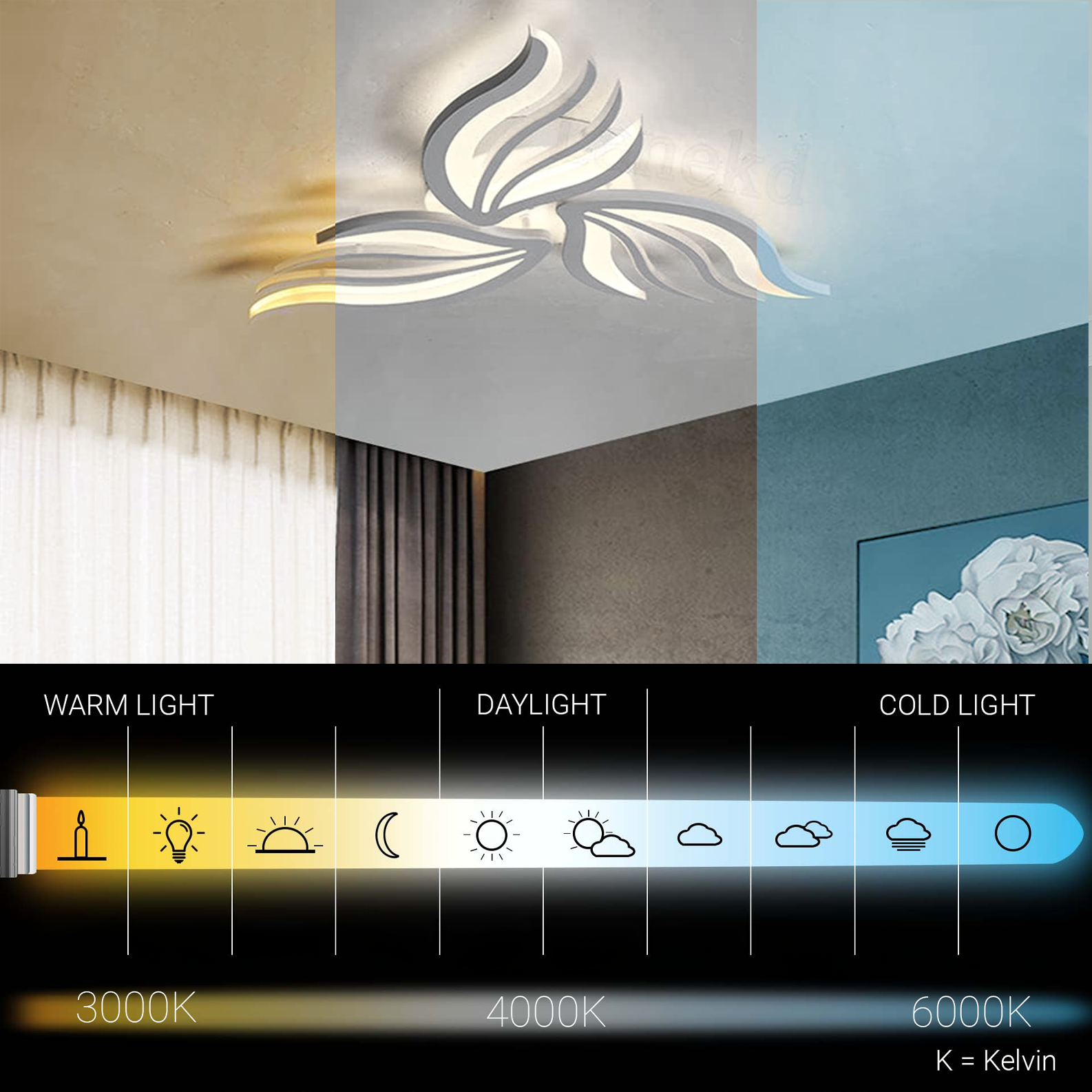 Lampadario a LED con telecomando SAKURA 37W, 3 Petali, Luce Fredda/Calda/Neutra, Dimmerabile, Lampadario a LED con telecomando Bianco Titolo predefinito Alessandro Design