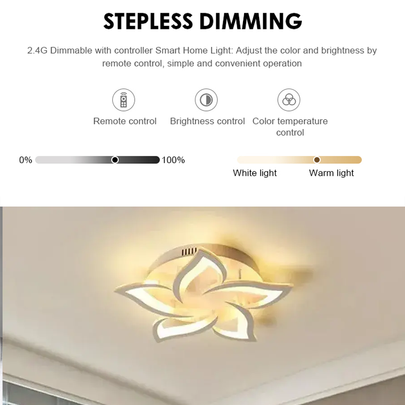 Lampadario a LED con telecomando LOTUS 54W, 5 Petali, Luce Fredda/Calda/Neutra, Dimmerabile, Lampadario a LED con telecomando Bianco Titolo predefinito Alessandro Design