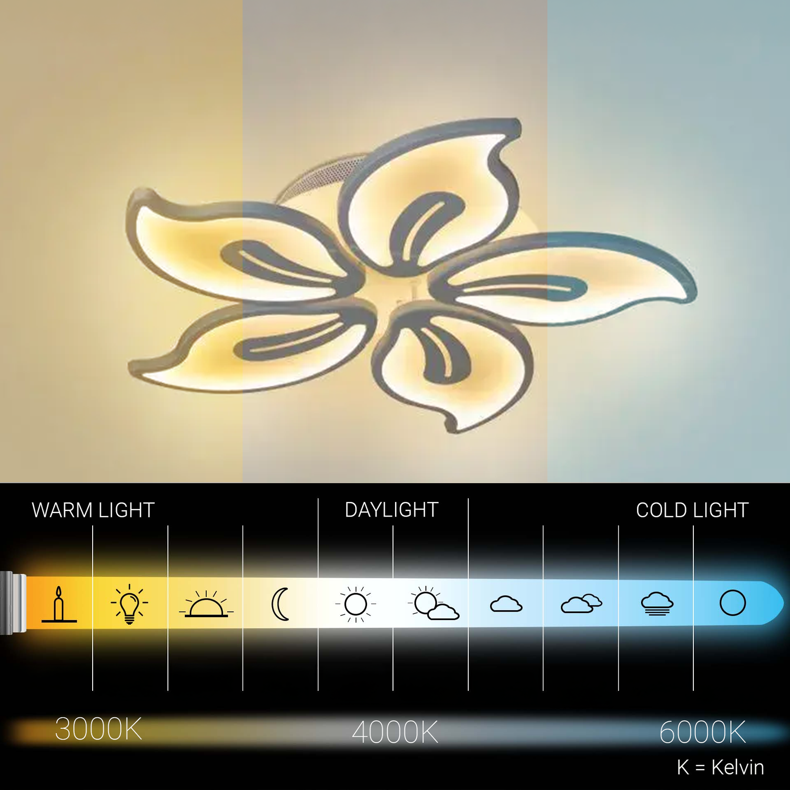 Lampadario a LED con telecomando JASMINE 66W, 5 Petali, Luce Fredda/Calda/Neutra, Dimmerabile, Lampadario a LED con telecomando Bianco Titolo predefinito Alessandro Design