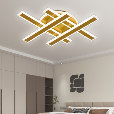 Lampadario LED con telecomando LT755/4GD, 85W, 46*5,5*7,5, IP20, Luce Fredda/Calda/Neutra, Dimmerabile, Oro, Ferro, Plexiglas
