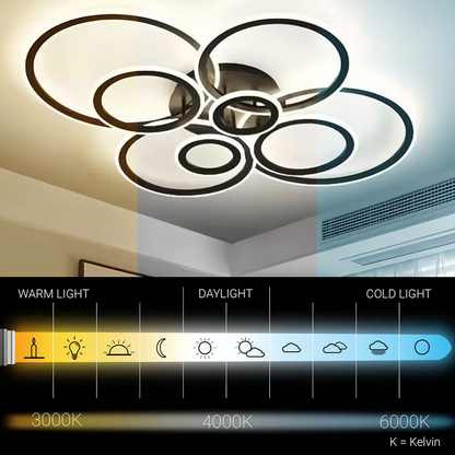 Lampadario LED con telecomando BETTY 127W, 8 Cerchi, Luce Fredda/Calda/Neutra, Dimmerabile, Nero Lampadari LED con Telecomando Titolo predefinito Alessandro Design
