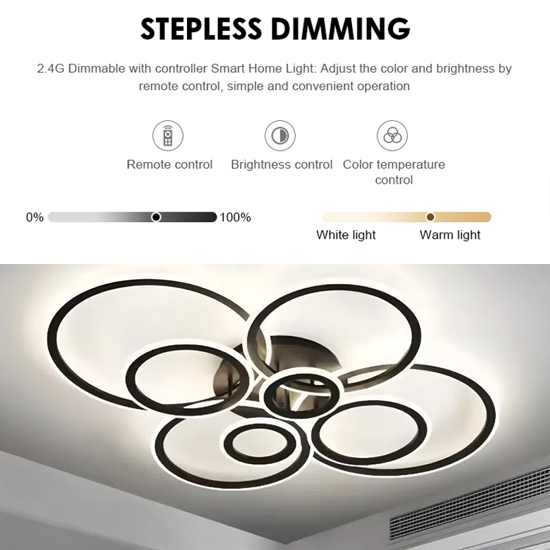 Lampadario LED con telecomando BETTY 127W, 8 Cerchi, Luce Fredda/Calda/Neutra, Dimmerabile, Nero Lampadari LED con Telecomando Titolo predefinito Alessandro Design