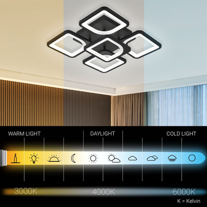 Lustra LED cu telecomanda ZOE 65W, 5 Patrate, lumina Rece/Calda/Neutra, Dimabila, Negru Lustre LED cu Telecomanda Default Title Alessandro Design
