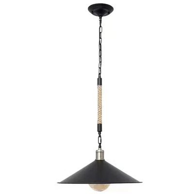 Lampadario a corda LV570/1BK, 1xE27, Diametro 26,5 cm, Altezza 11 cm, IP20, Marrone, Nero, Metallo e corda, Lampadine non incluse