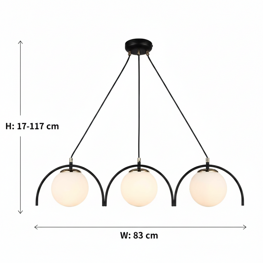 Lustra Clasica EGVEKINOT, Glob, 3xE27, Inaltime Reglabila, Negru